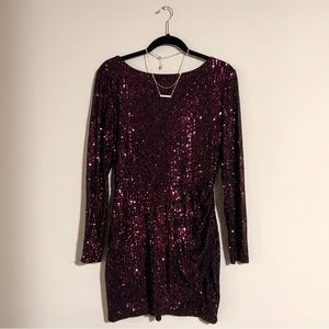 WINDSOR Sequin Mini Dress with Long Sleeves in Burgundy